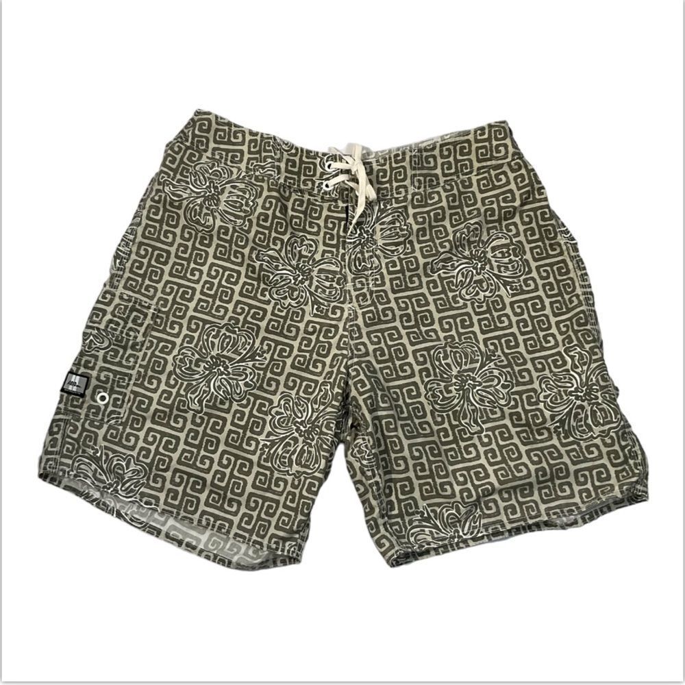 No Fear Mens Size 38 Green Gray Checkered Shorts Cargo Style Floral Geometric